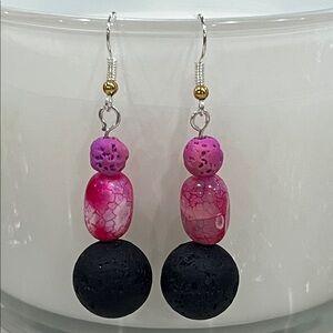 Vibrant Pink and Black Lavastone Diffuser Earrings